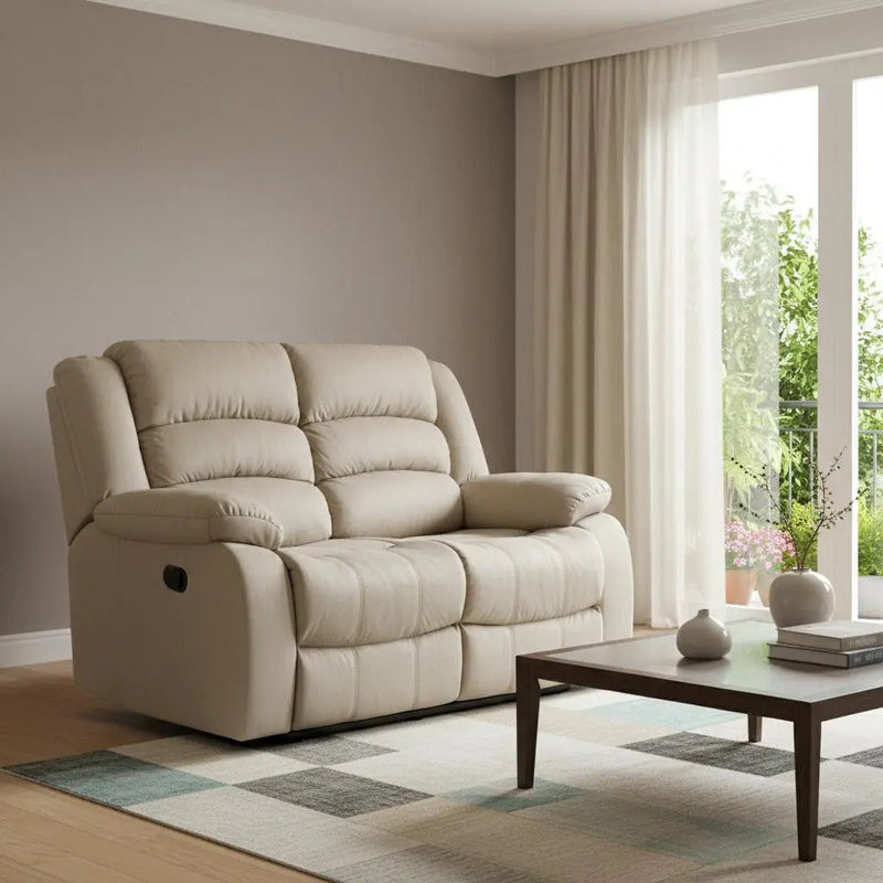 60" Beige Microfiber Manual Reclining Loveseat Homeroots Living Room