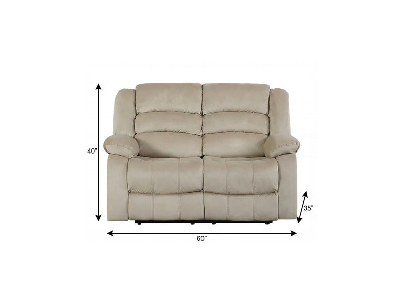 60" Beige Microfiber Manual Reclining Loveseat Homeroots Living Room