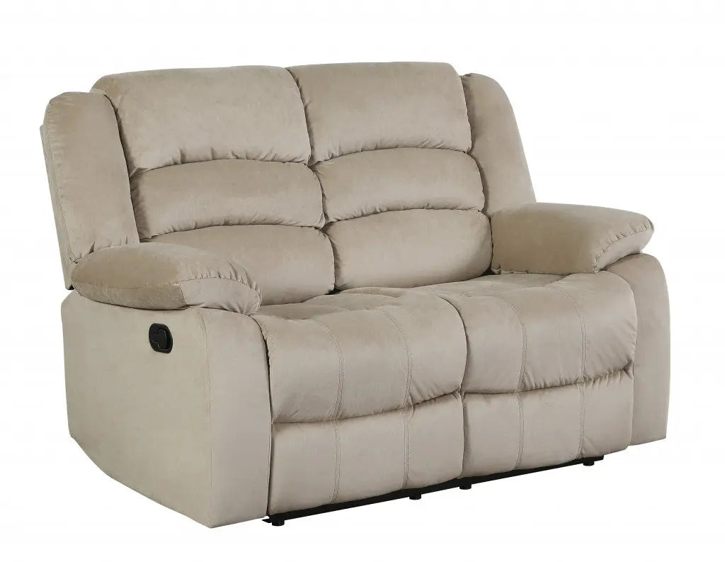 60" Beige Microfiber Manual Reclining Loveseat Homeroots Living Room