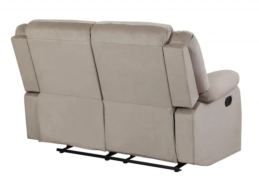 60" Beige Microfiber Manual Reclining Loveseat Homeroots Living Room