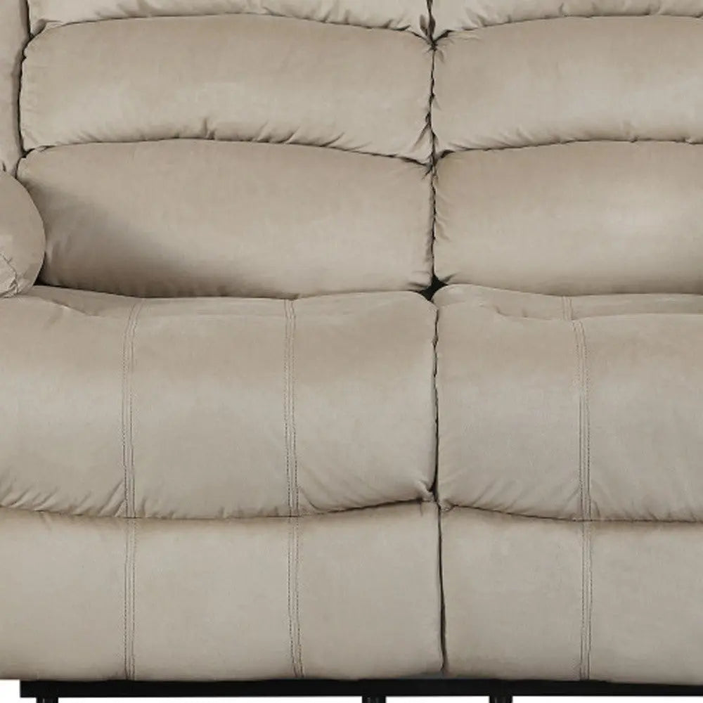 60" Beige Microfiber Manual Reclining Loveseat Homeroots Living Room