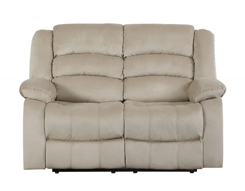 60" Beige Microfiber Manual Reclining Loveseat Homeroots Living Room