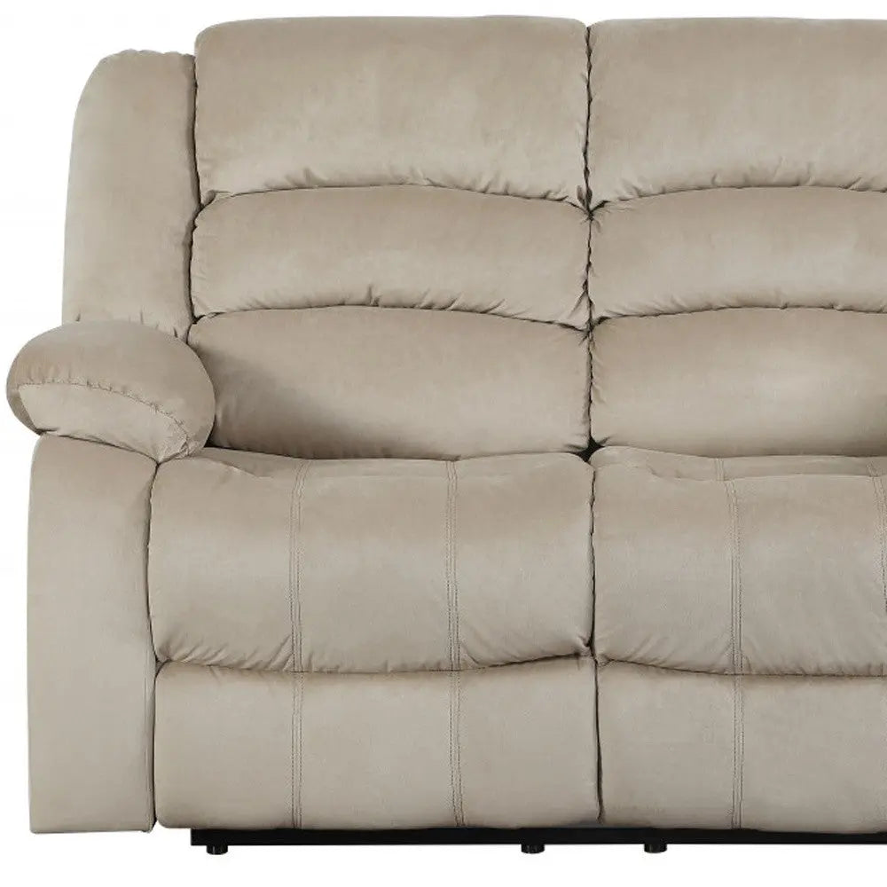 60" Beige Microfiber Manual Reclining Loveseat Homeroots Living Room