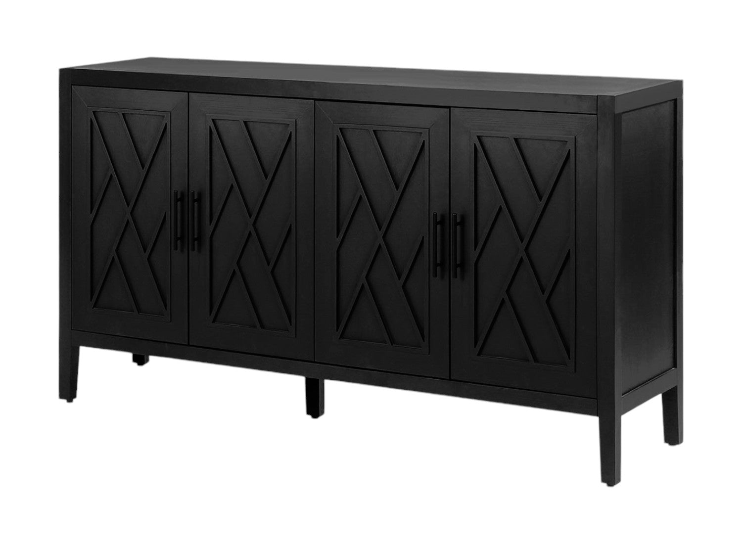 60" Black Distressed Sideboard with Four Doors Homeroots Kitchen & Dining