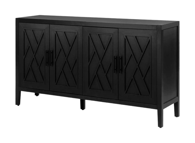 60" Black Distressed Sideboard with Four Doors Homeroots Kitchen & Dining