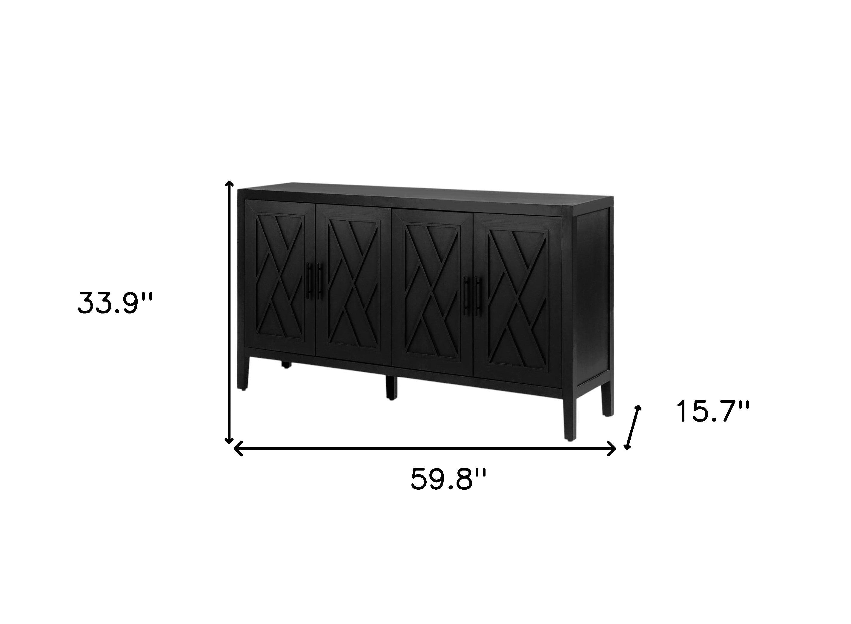 60" Black Distressed Sideboard with Four Doors Homeroots Kitchen & Dining