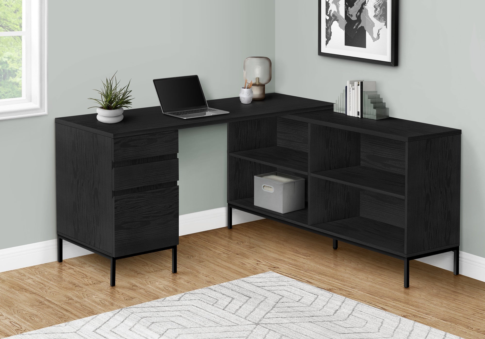 60" Black L Shape Computer Desk With Three Drawers Homeroots Office