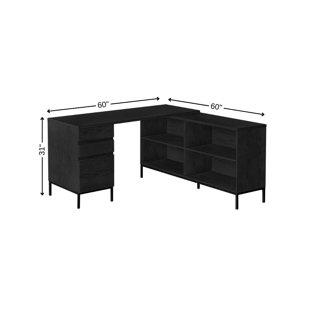 60" Black L Shape Computer Desk With Three Drawers Homeroots Office