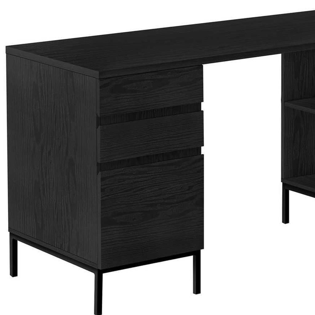 60" Black L Shape Computer Desk With Three Drawers Homeroots Office