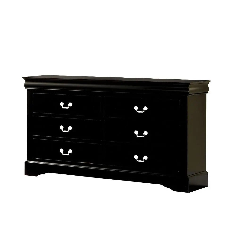 60" Black Solid and Manufactured Wood Six Drawer Double Dresser - GreatEagleInc