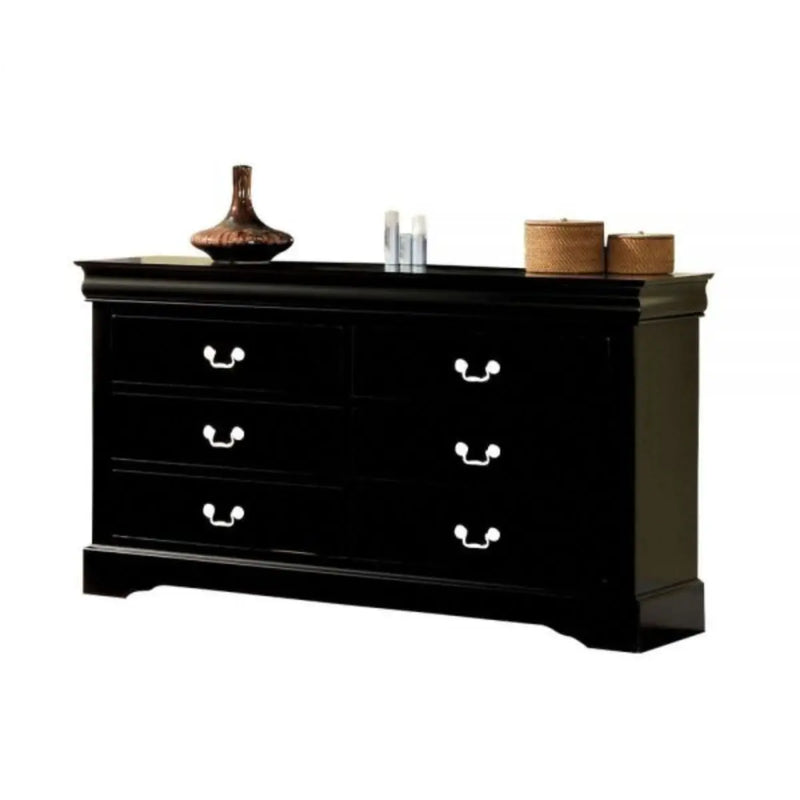 60" Black Solid and Manufactured Wood Six Drawer Double Dresser - GreatEagleInc