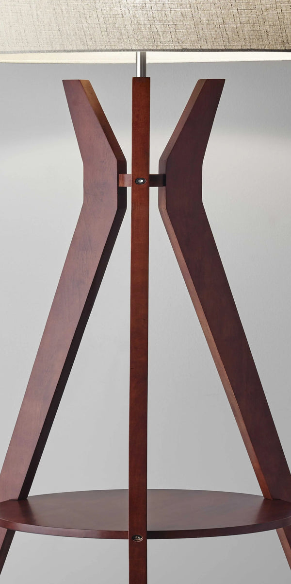 60" Brown And White Solid Wood Tripod Floor Lamp With White Fabric Drum Shade - GreatEagleInc