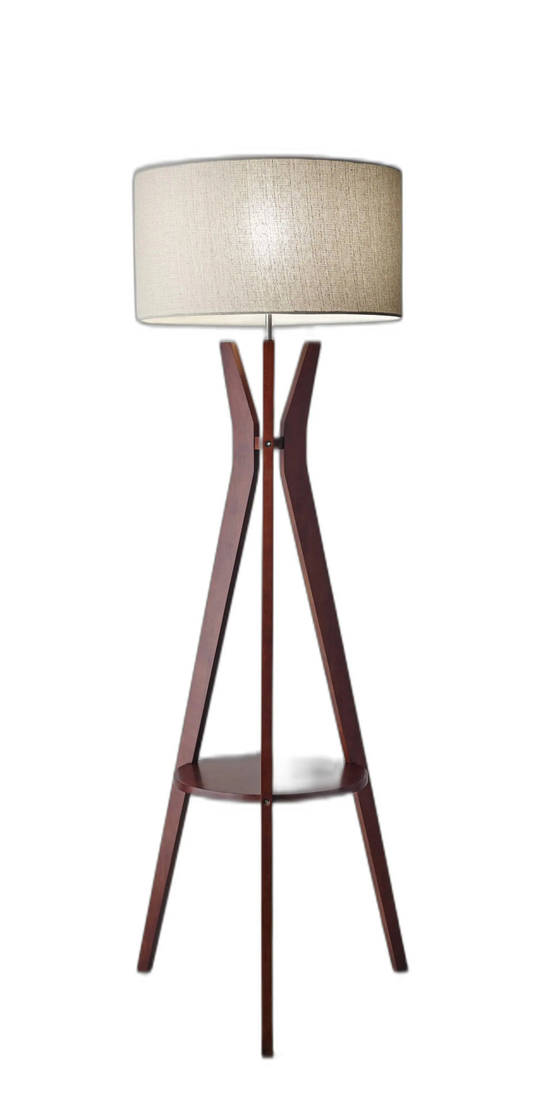60" Brown And White Solid Wood Tripod Floor Lamp With White Fabric Drum Shade - GreatEagleInc