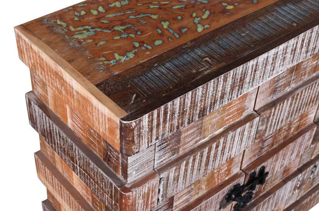 60" Brown Distressed Reclaimed Wood Ribbed Texture Sideboard with Four Doors Homeroots Kitchen & Dining