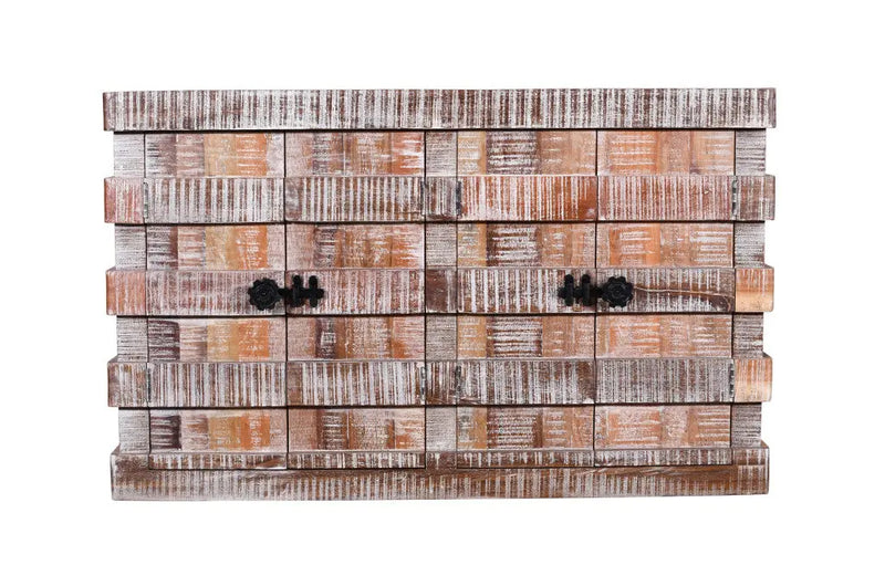 60" Brown Distressed Reclaimed Wood Ribbed Texture Sideboard with Four Doors Homeroots Kitchen & Dining