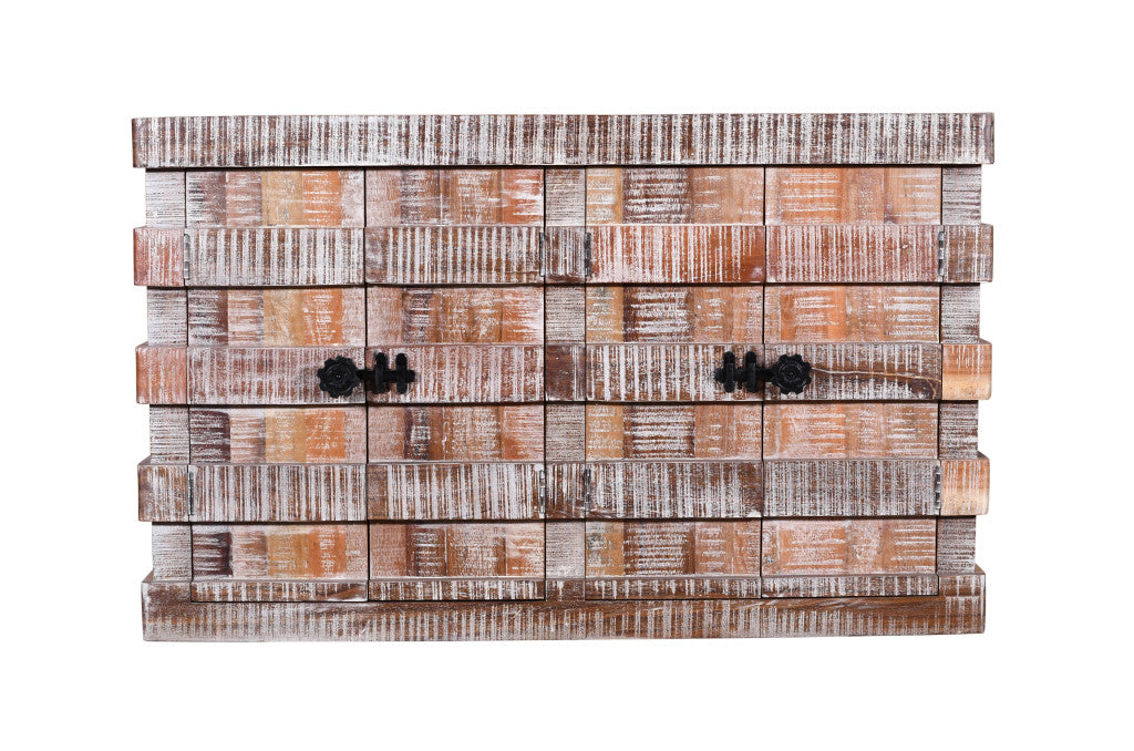 60" Brown Distressed Reclaimed Wood Ribbed Texture Sideboard with Four Doors Homeroots Kitchen & Dining