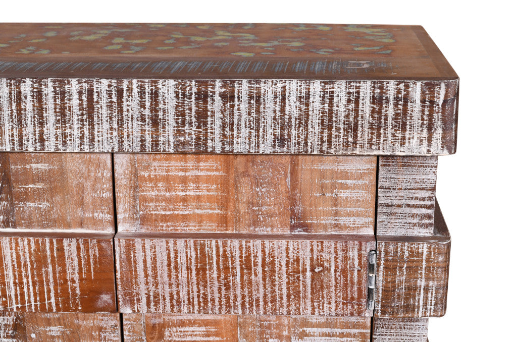 60" Brown Distressed Reclaimed Wood Ribbed Texture Sideboard with Four Doors Homeroots Kitchen & Dining