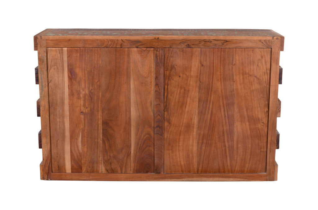 60" Brown Distressed Reclaimed Wood Ribbed Texture Sideboard with Four Doors Homeroots Kitchen & Dining