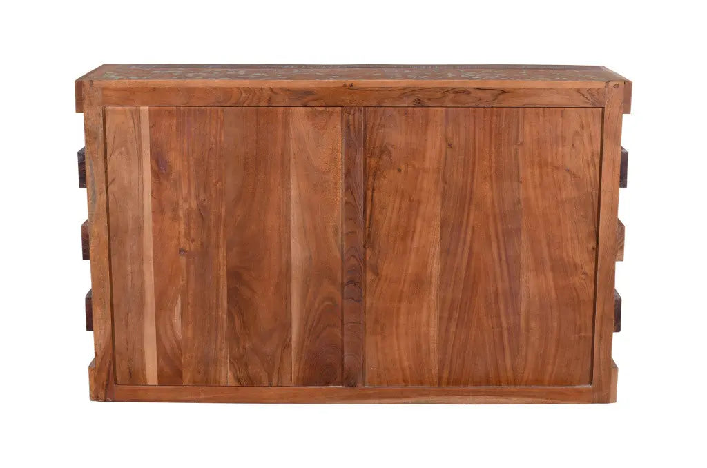 60" Brown Distressed Reclaimed Wood Ribbed Texture Sideboard with Four Doors Homeroots Kitchen & Dining