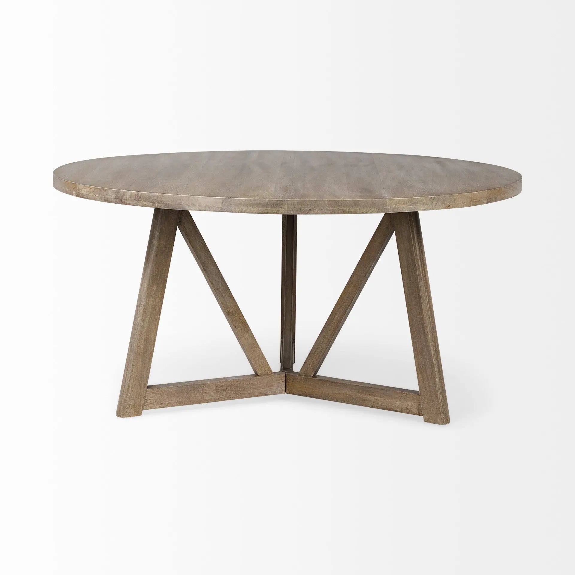 60" Brown Rounded Solid Wood Pedestal Base Dining Table - GreatEagleInc