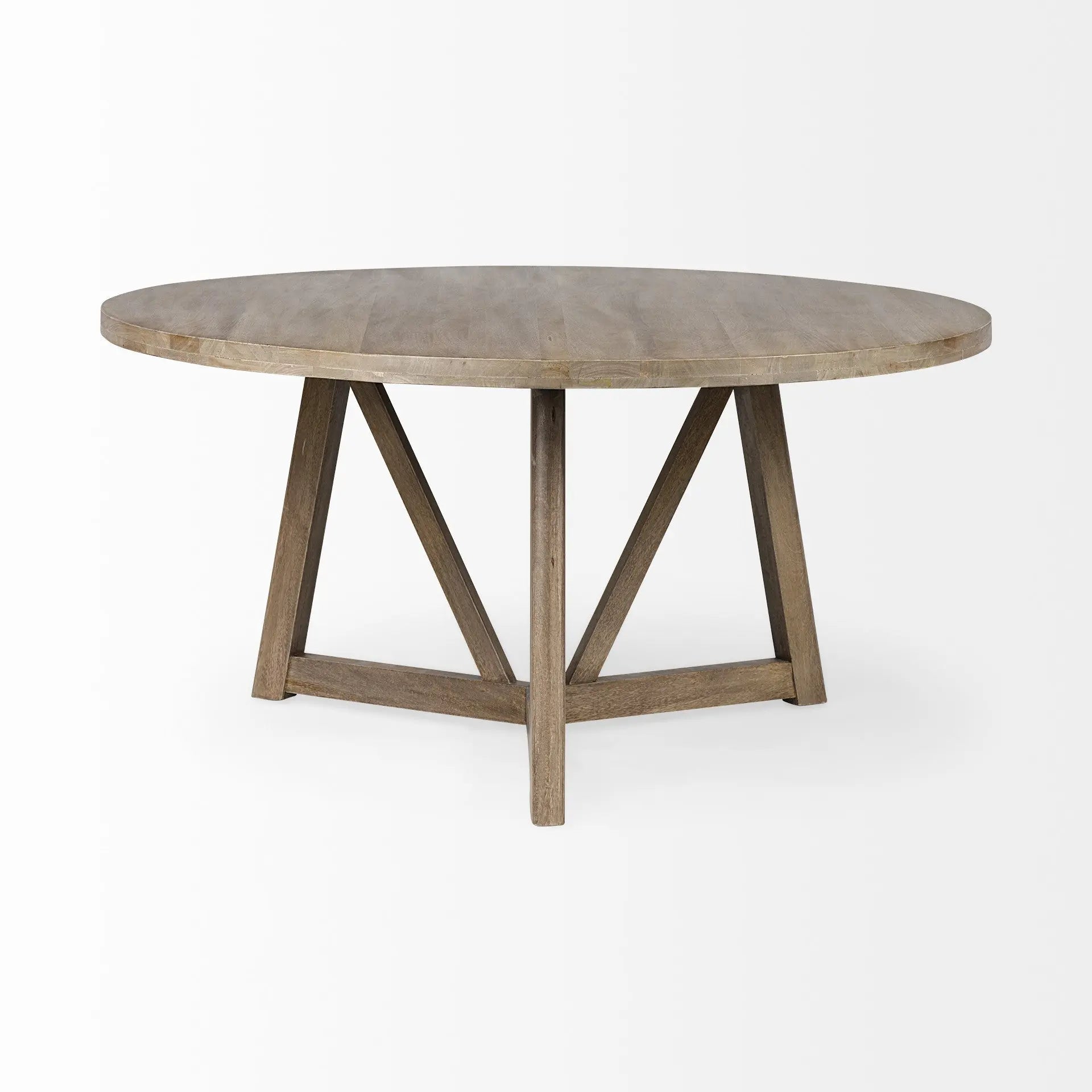 60" Brown Rounded Solid Wood Pedestal Base Dining Table - GreatEagleInc