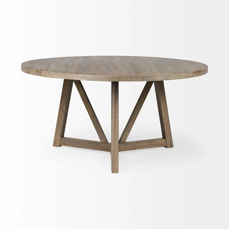 60" Brown Rounded Solid Wood Pedestal Base Dining Table - GreatEagleInc