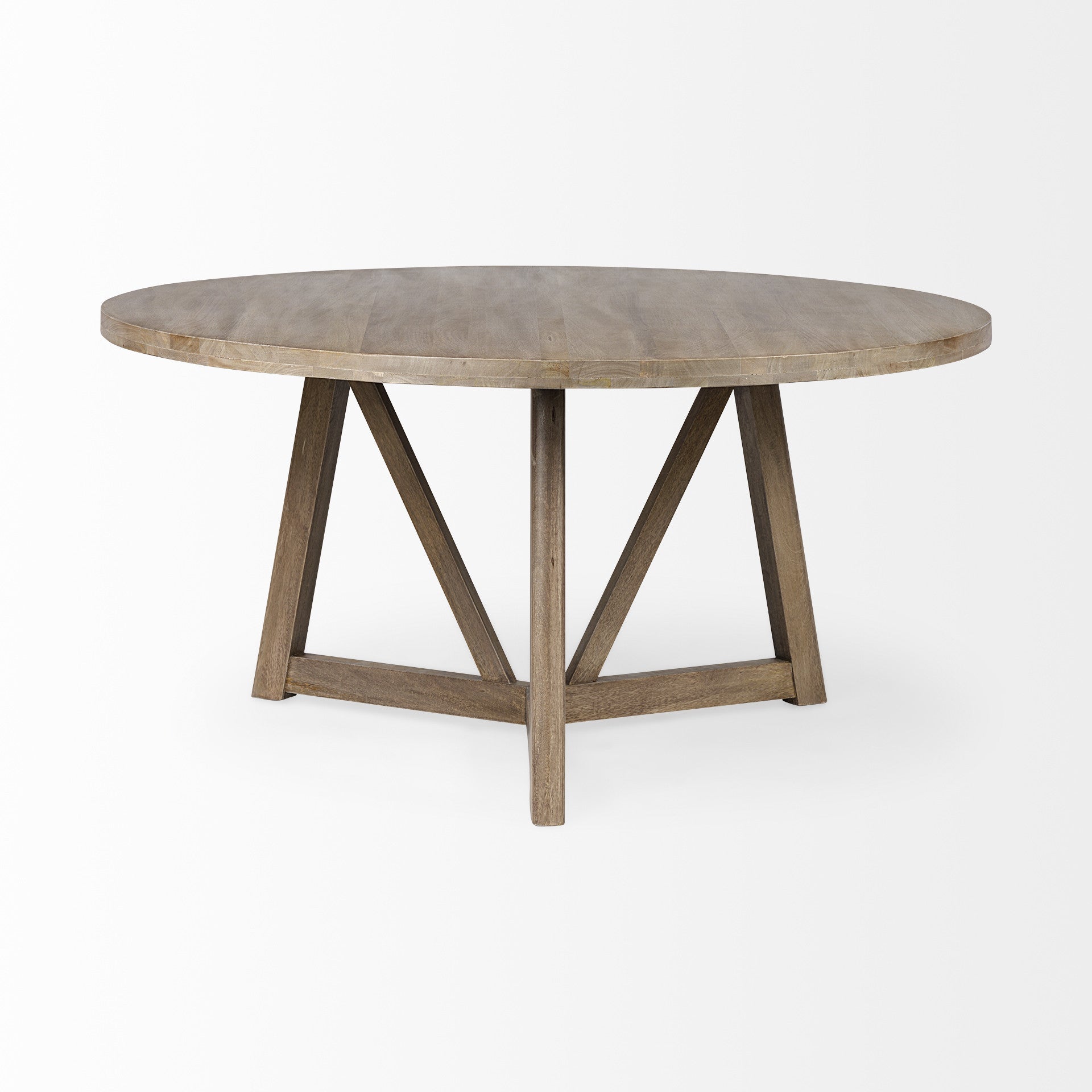 60" Brown Rounded Solid Wood Pedestal Base Dining Table - GreatEagleInc