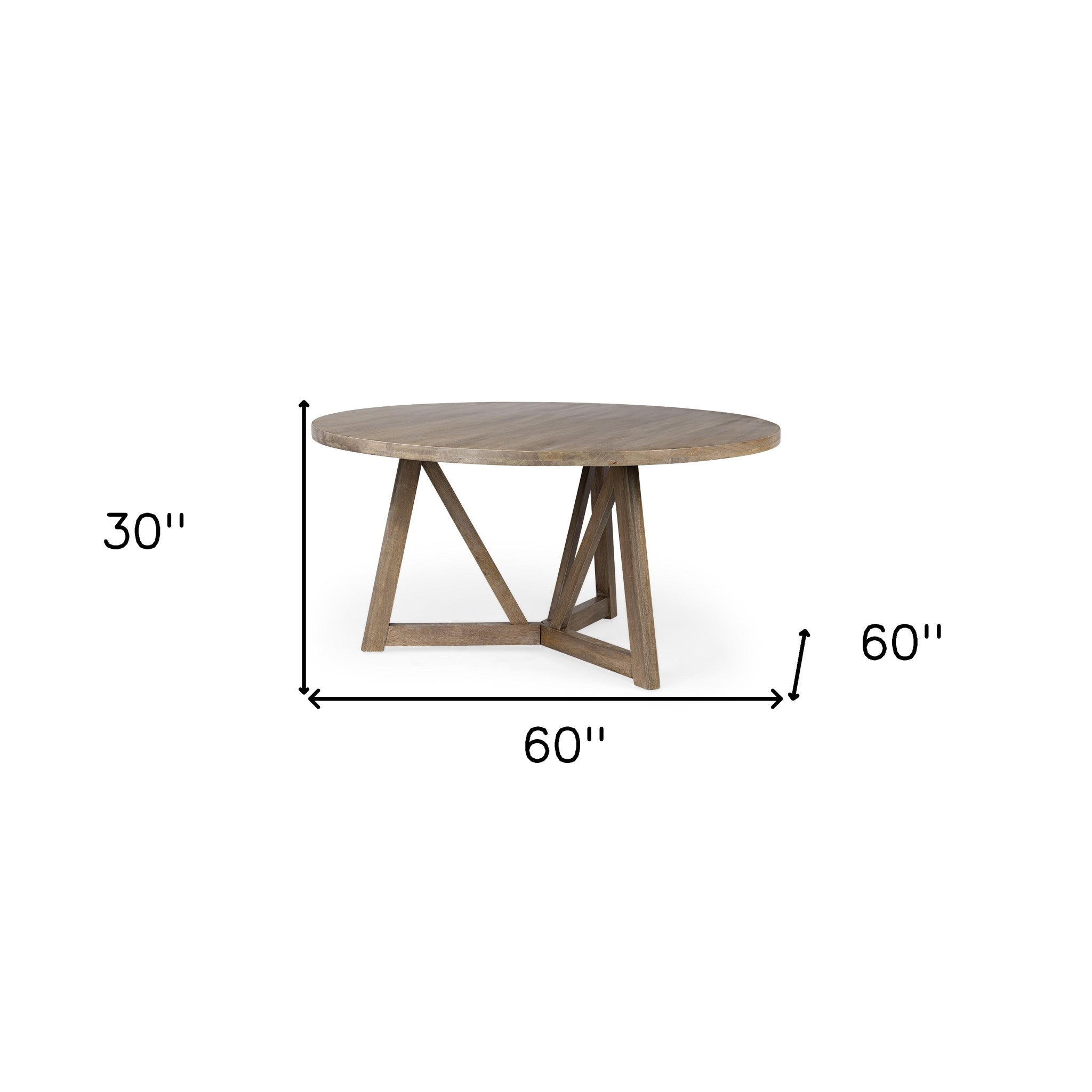 60" Brown Rounded Solid Wood Pedestal Base Dining Table - GreatEagleInc