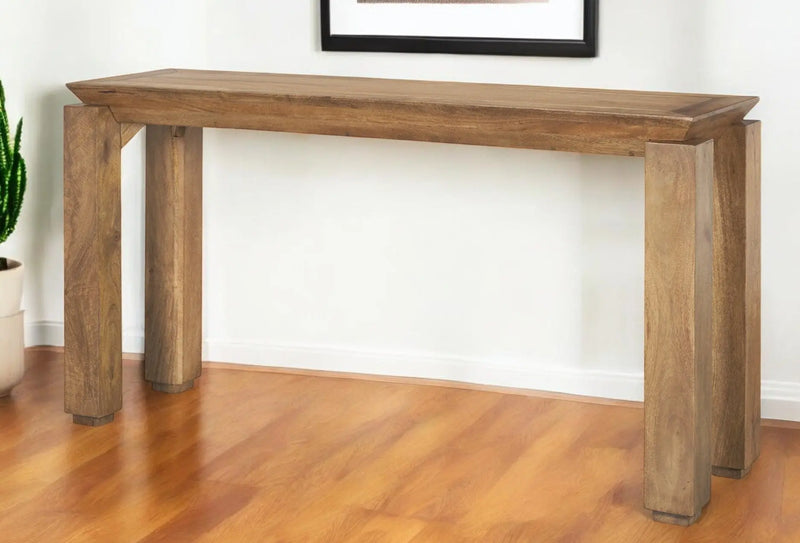 60" Brown Solid Wood Console Table Homeroots Living Room