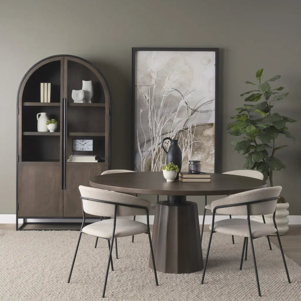 60" Brown Solid Wood Pedestal Base Round Top Dining Table Homeroots Kitchen & Dining