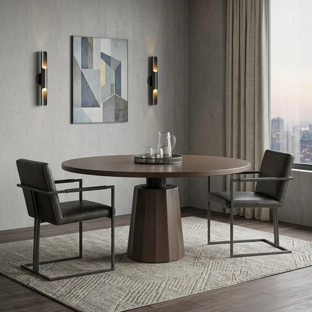 60" Brown Solid Wood Pedestal Base Round Top Dining Table Homeroots Kitchen & Dining