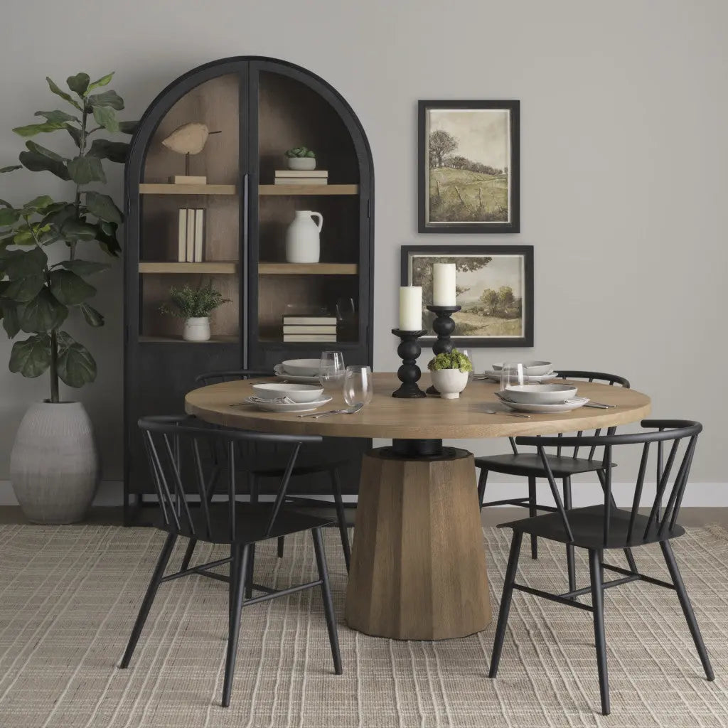 60" Brown Solid Wood Pedestal Base Round Top Dining Table Homeroots Kitchen & Dining