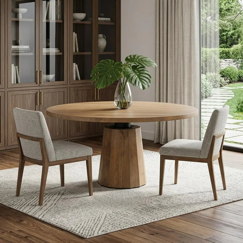 60" Brown Solid Wood Pedestal Base Round Top Dining Table Homeroots Kitchen & Dining