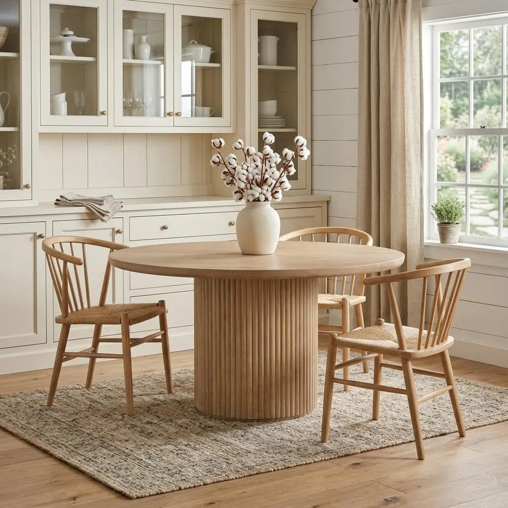 60" Brown Solid Wood Pedestal Base Round Top Dining Table Homeroots Kitchen & Dining