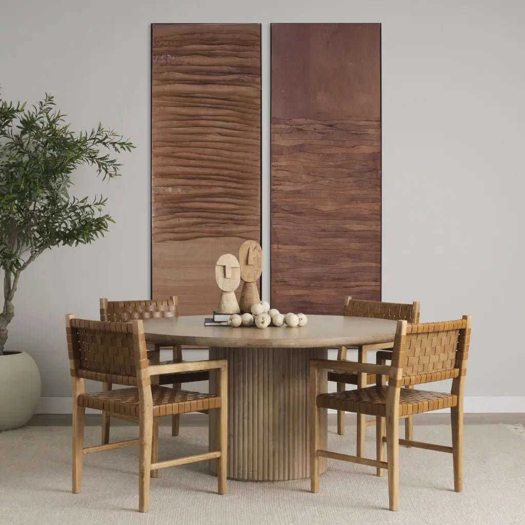 60" Brown Solid Wood Pedestal Base Round Top Dining Table Homeroots Kitchen & Dining