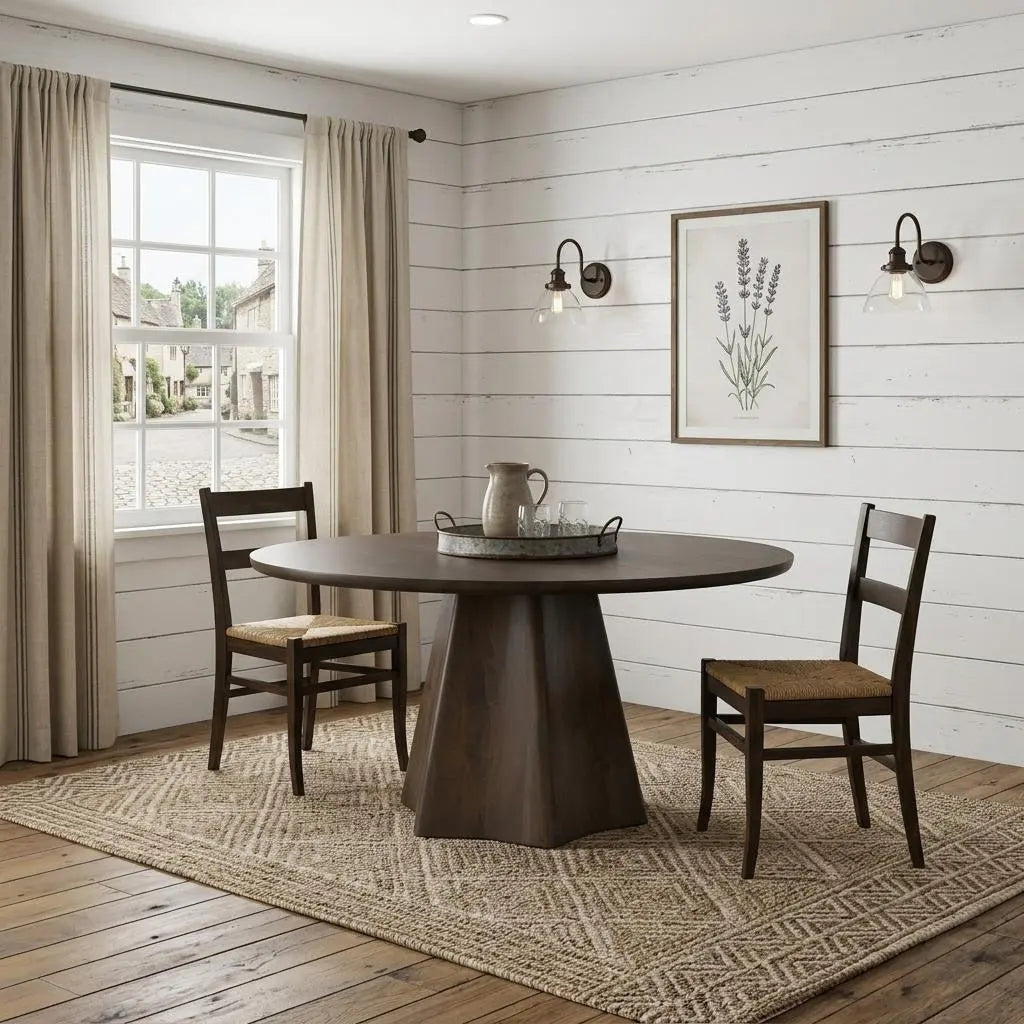 60" Brown Solid Wood Pedestal Base Round Top Dining Table Homeroots Kitchen & Dining