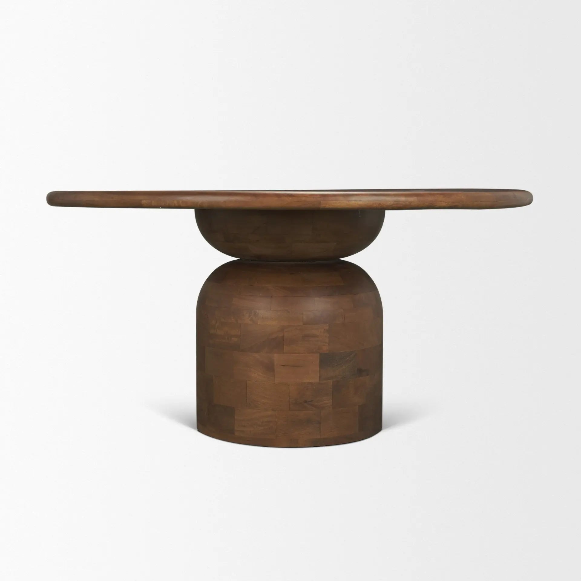 60" Brown Solid Wood Pedestal Base Round Top Dining Table Homeroots Kitchen & Dining