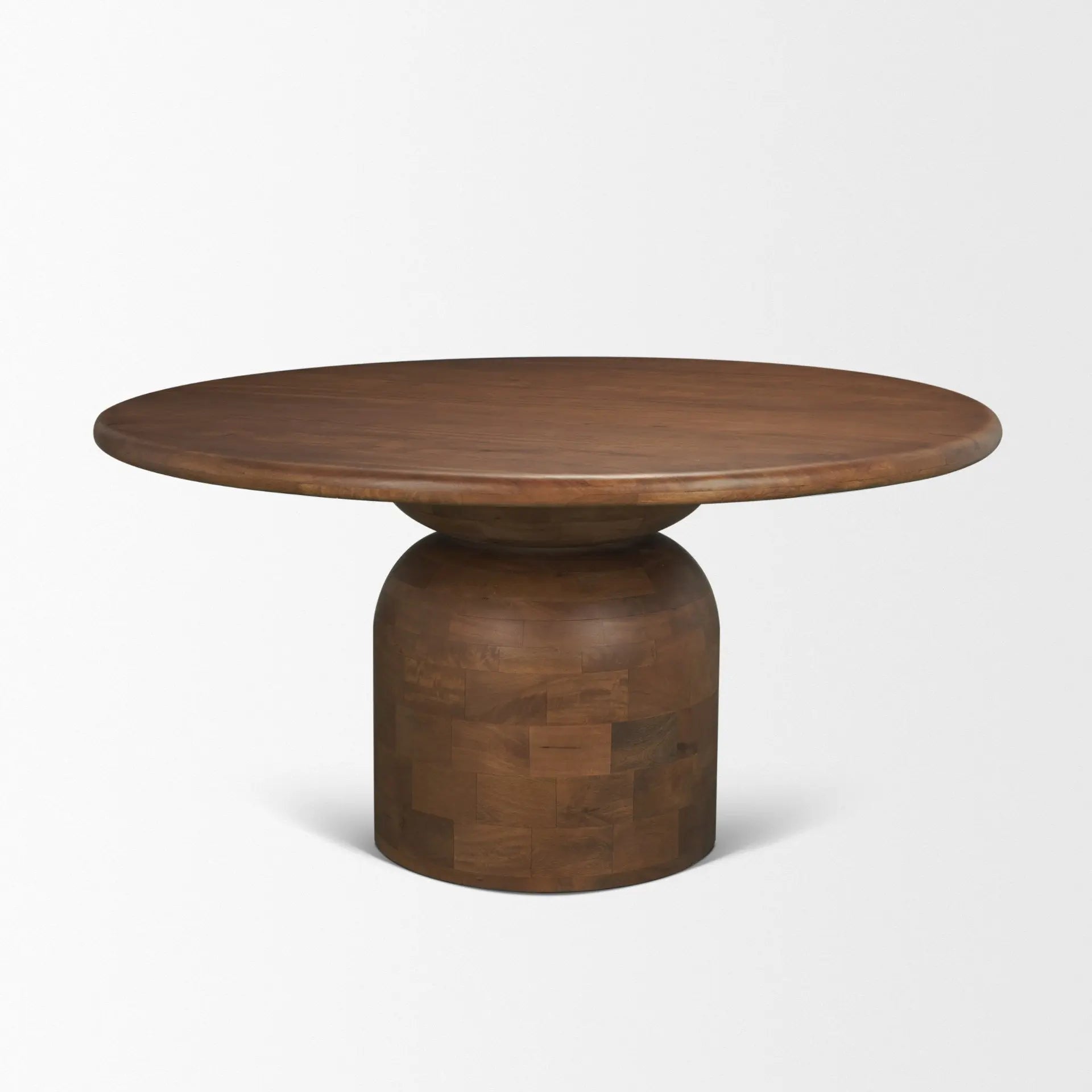 60" Brown Solid Wood Pedestal Base Round Top Dining Table Homeroots Kitchen & Dining