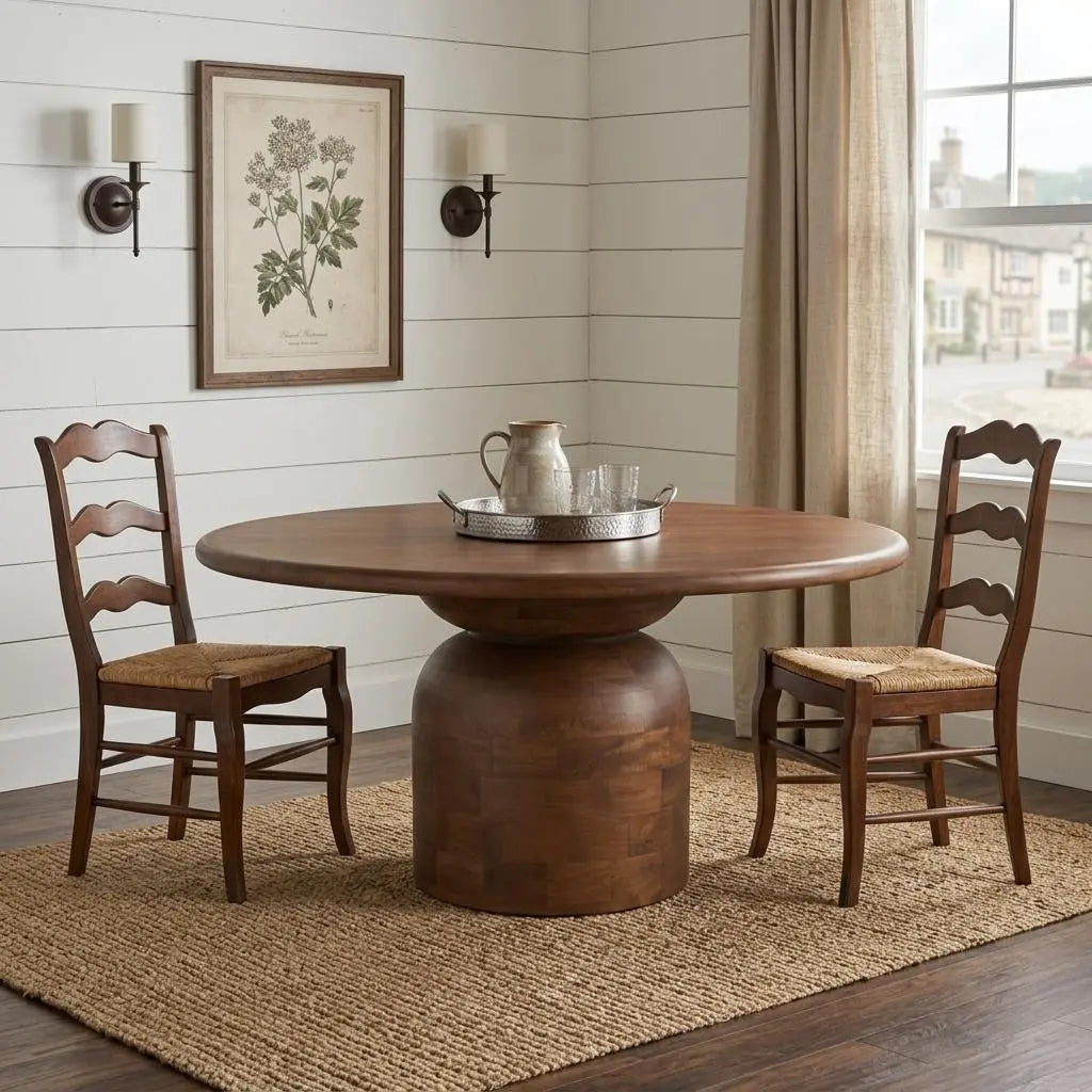 60" Brown Solid Wood Pedestal Base Round Top Dining Table Homeroots Kitchen & Dining