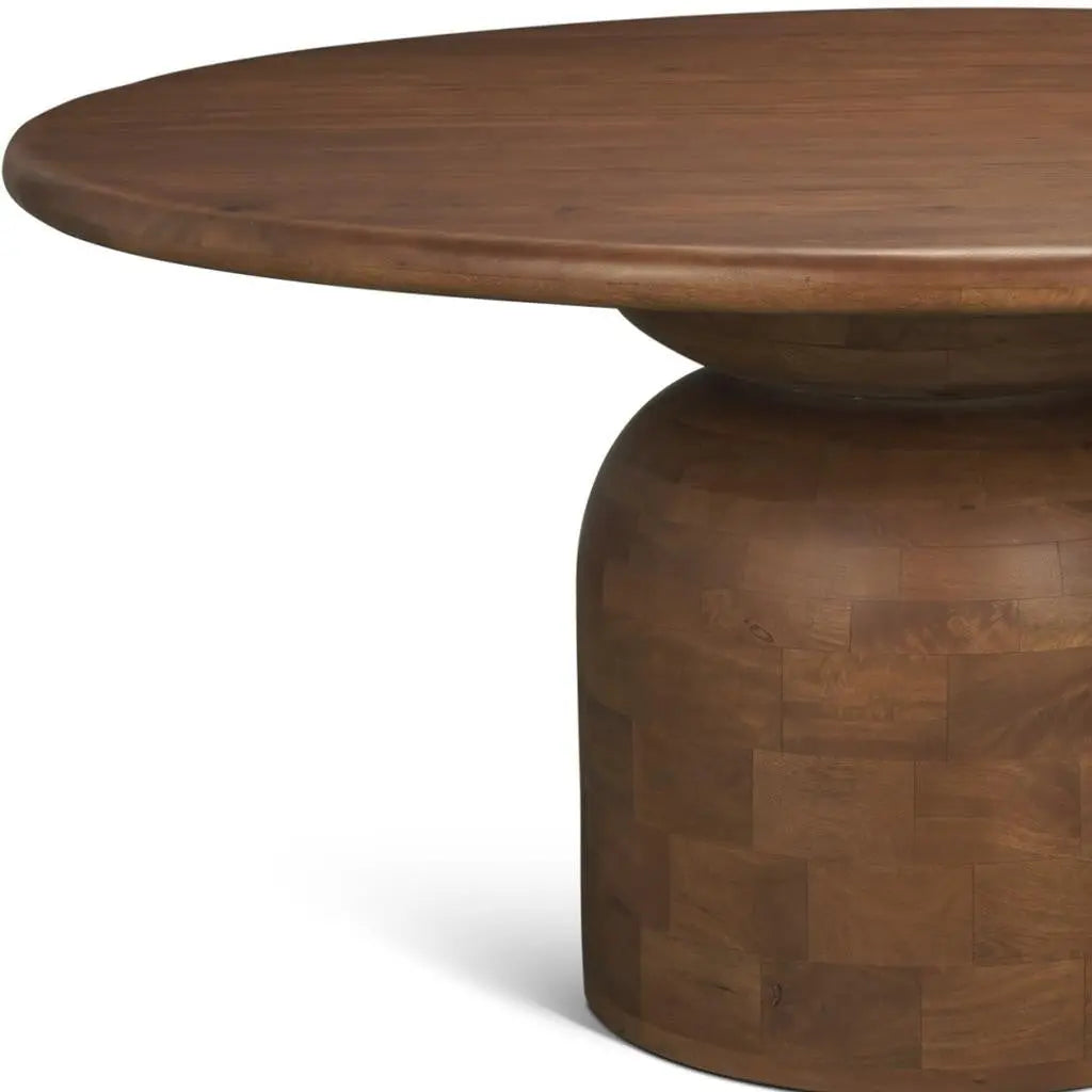 60" Brown Solid Wood Pedestal Base Round Top Dining Table Homeroots Kitchen & Dining