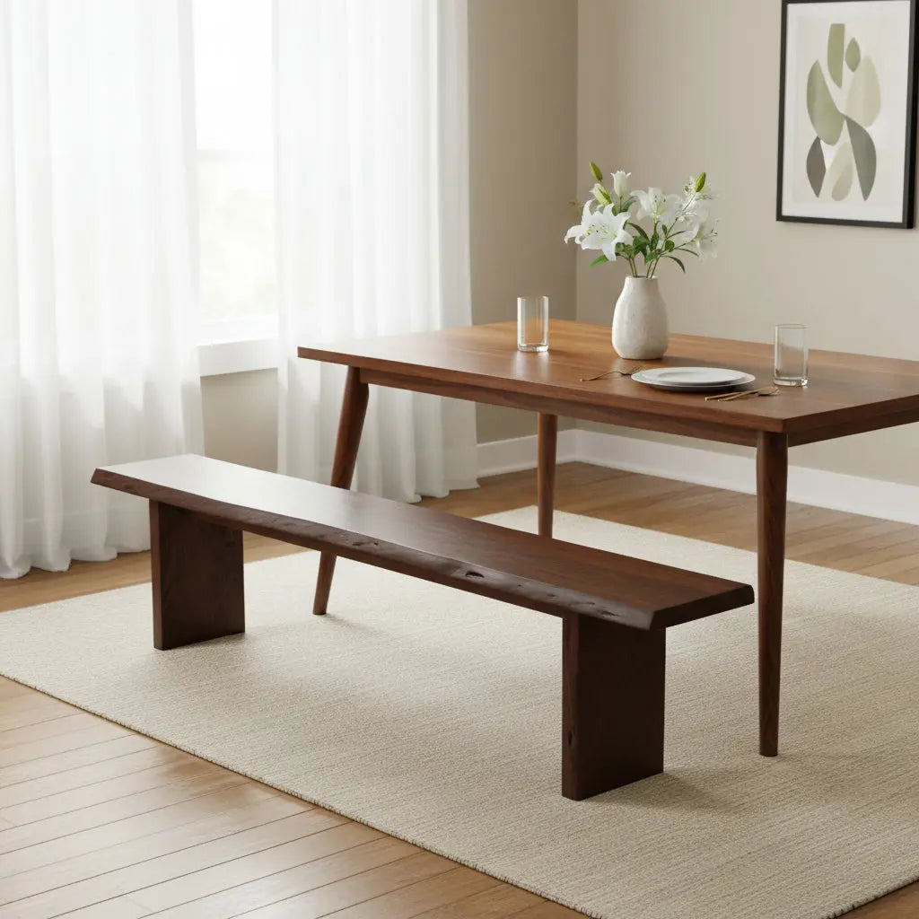 60" Brown Solid Wood Solid Wood Live Edge Dining Bench - GreatEagleInc