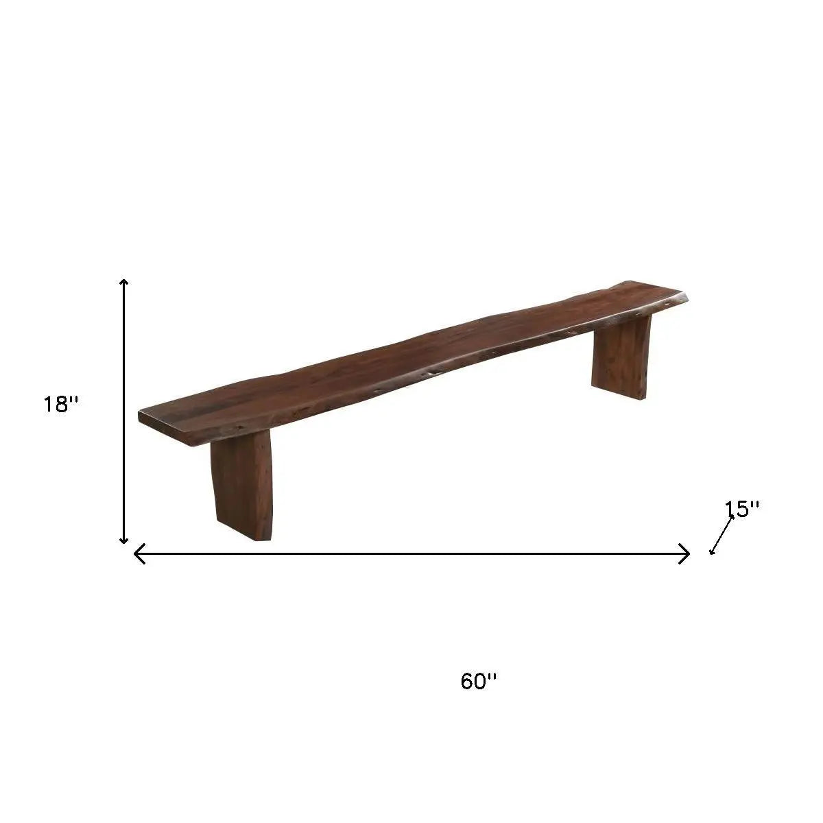 60" Brown Solid Wood Solid Wood Live Edge Dining Bench - GreatEagleInc