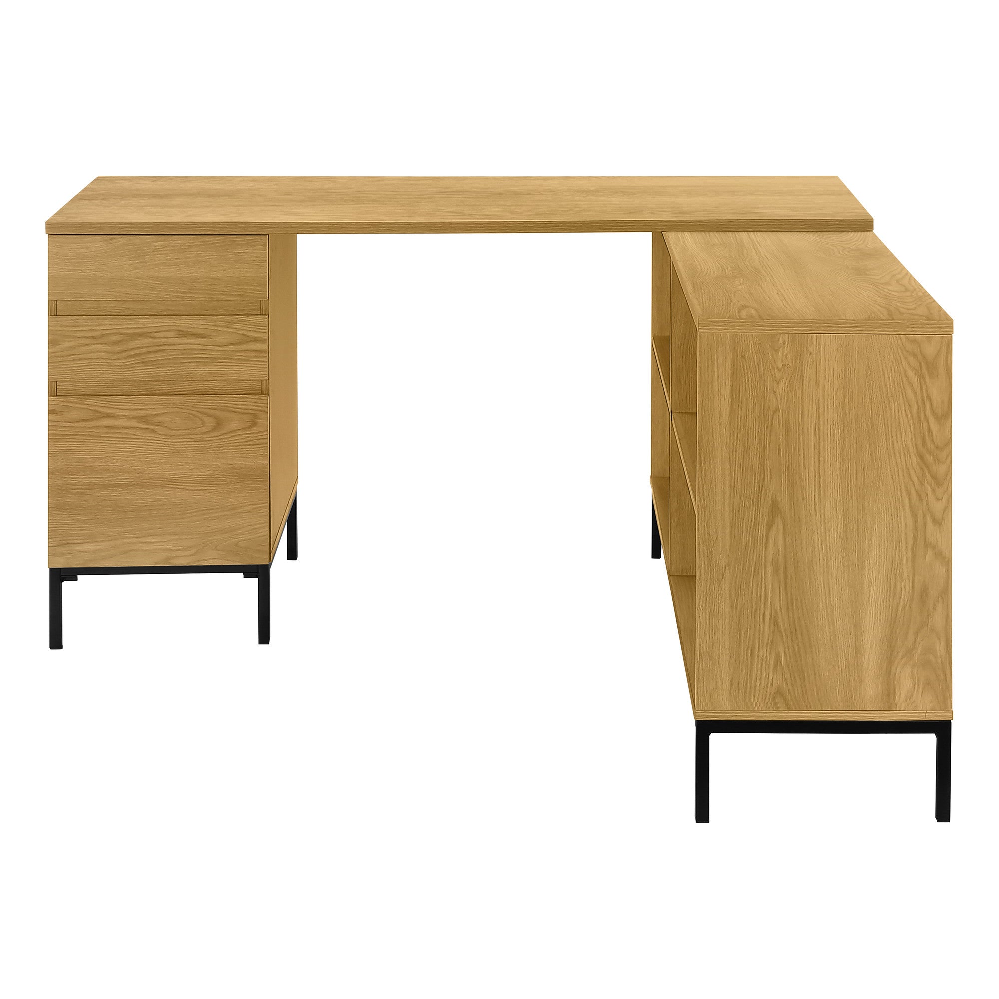 60" Brown and Black L Shape Computer Desk With Three Drawers Homeroots Office