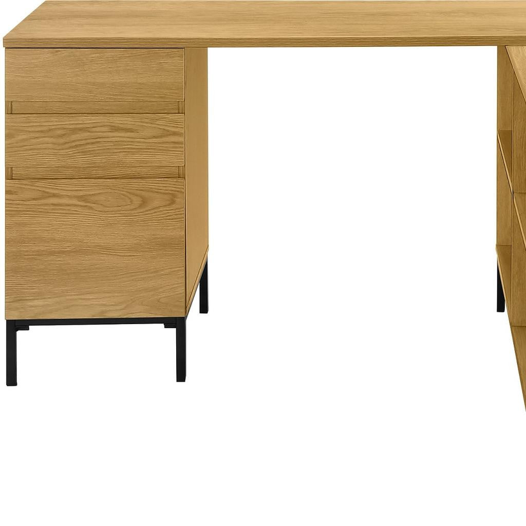 60" Brown and Black L Shape Computer Desk With Three Drawers Homeroots Office