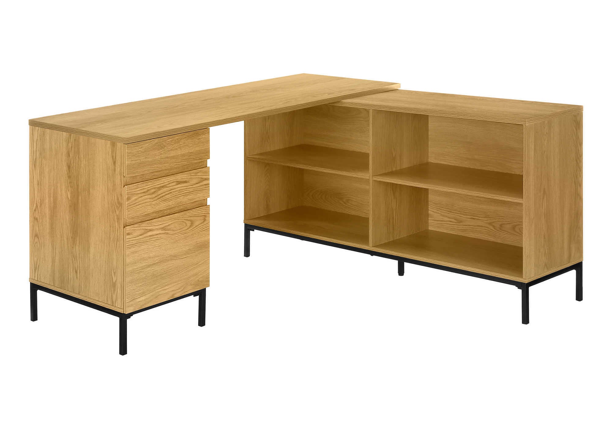 60" Brown and Black L Shape Computer Desk With Three Drawers Homeroots Office