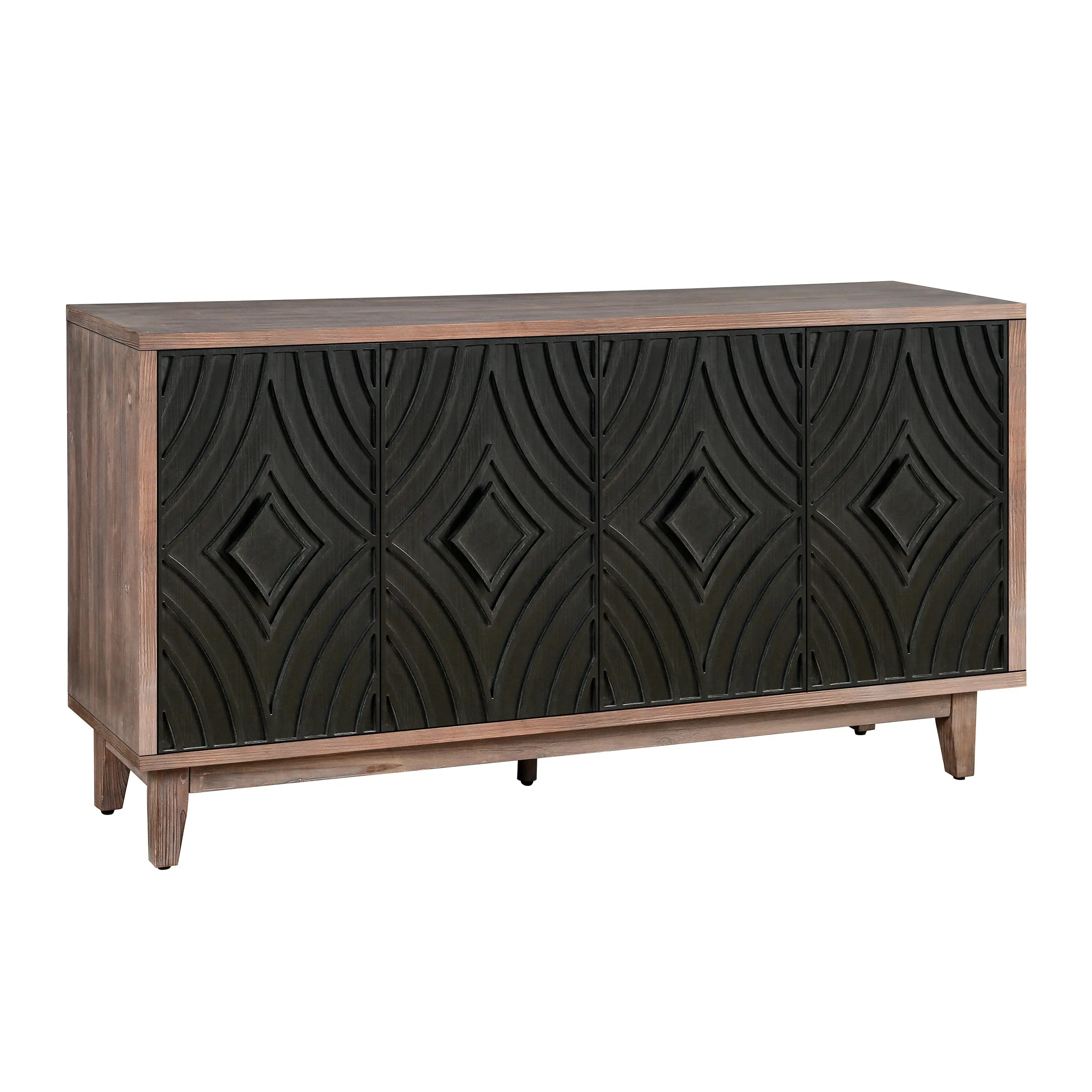 60" Brown and Charcoal Distressed Wood Sideboard with Four Doors Homeroots Kitchen & Dining