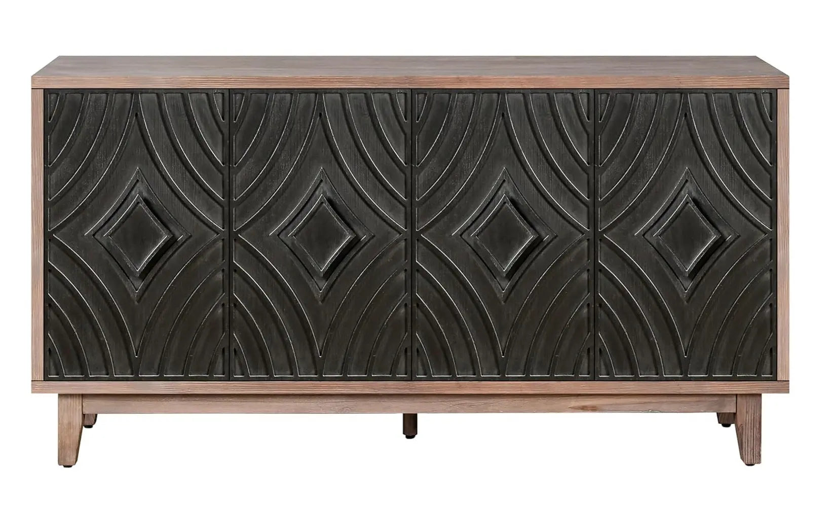60" Brown and Charcoal Distressed Wood Sideboard with Four Doors Homeroots Kitchen & Dining