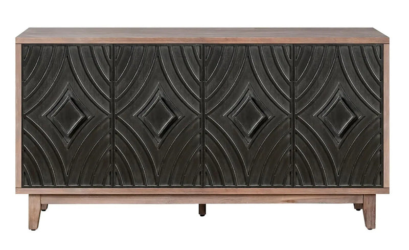 60" Brown and Charcoal Distressed Wood Sideboard with Four Doors Homeroots Kitchen & Dining