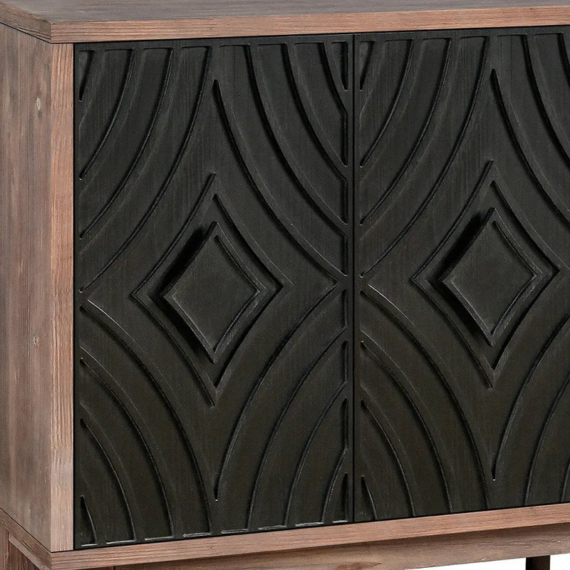 60" Brown and Charcoal Distressed Wood Sideboard with Four Doors Homeroots Kitchen & Dining