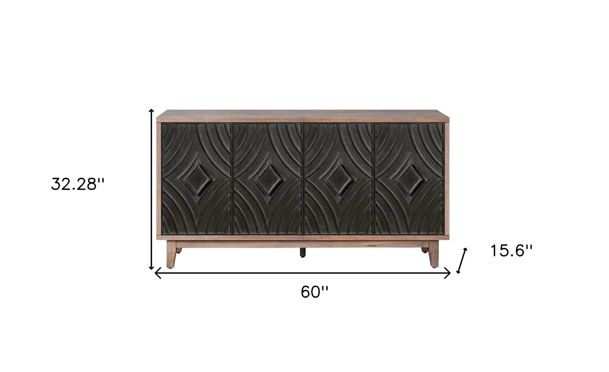 60" Brown and Charcoal Distressed Wood Sideboard with Four Doors Homeroots Kitchen & Dining